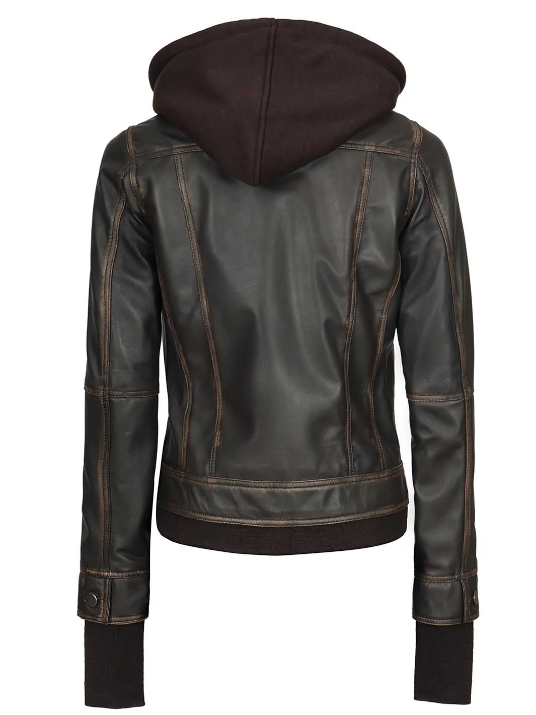Tralee Women Dark Brown Bomber Leather Jacket With Removable Hood - Image 2