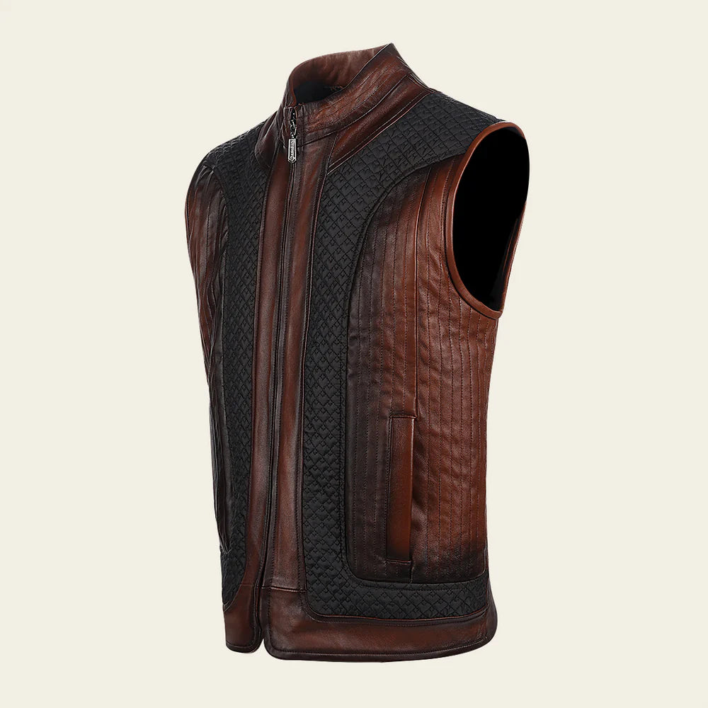 Men’s Brown Ovine contrasting leather Vest - Image 2