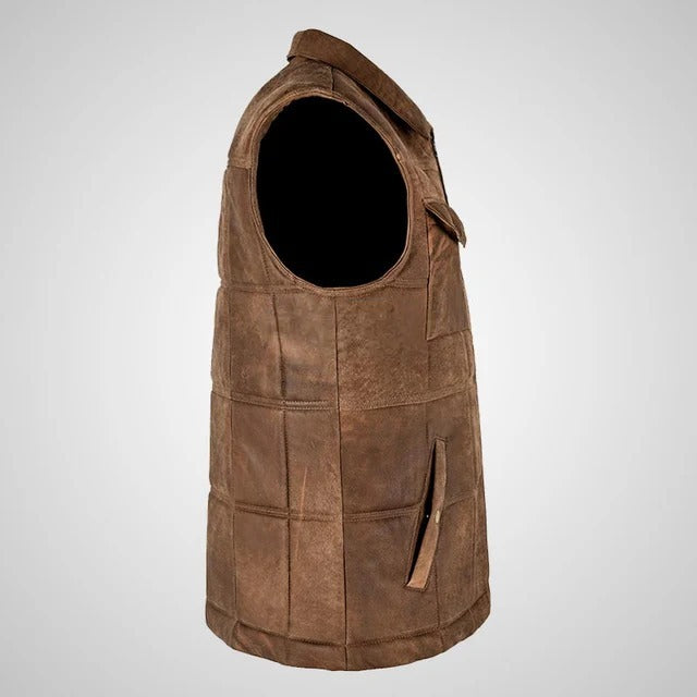 Men’s Brown Buff Padded Leather Vest - Image 3