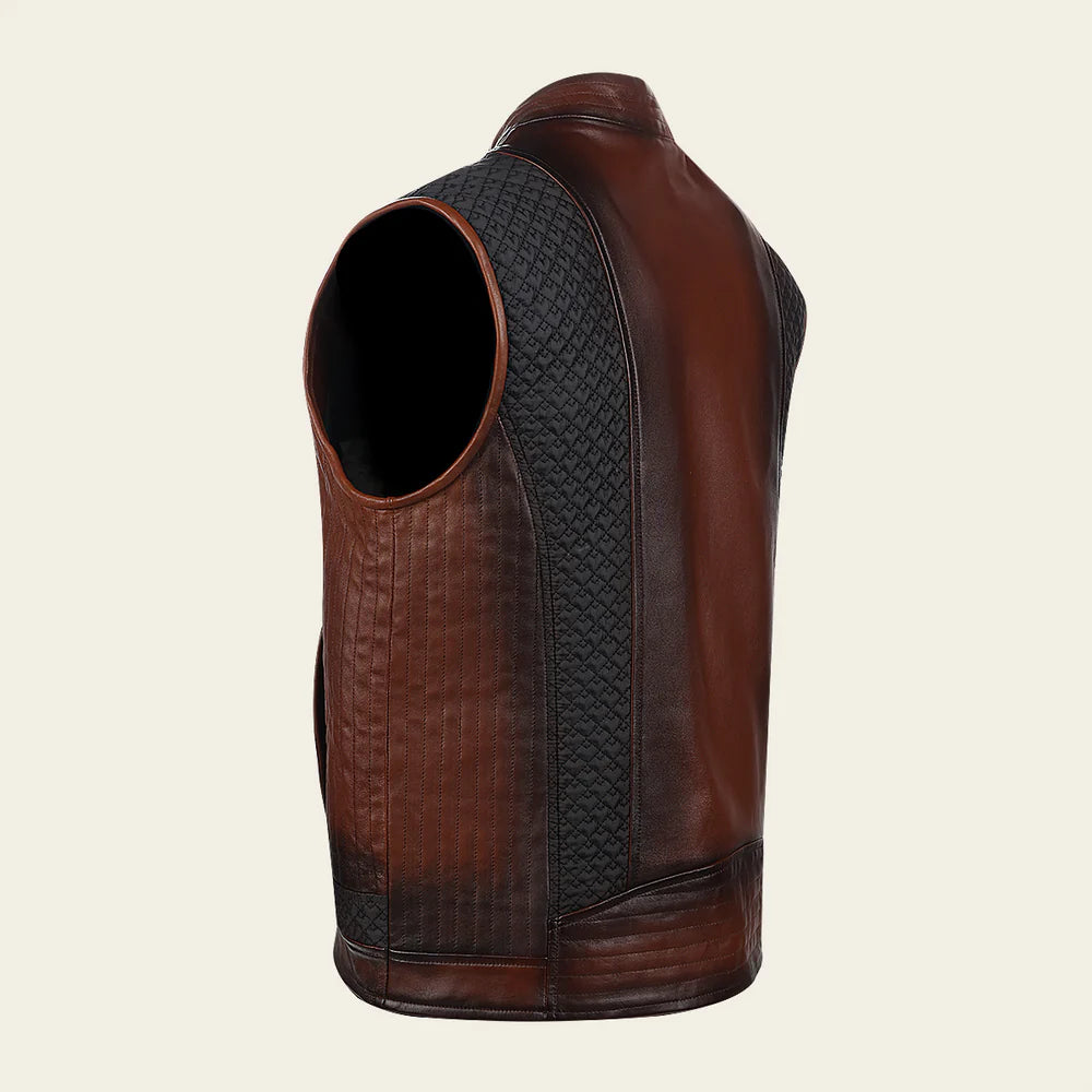 Men’s Brown Ovine contrasting leather Vest - Image 3