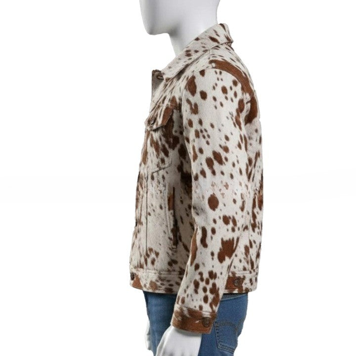 Mens Hair On Cowhide Leather Trucker Jacket Western Style - Image 3
