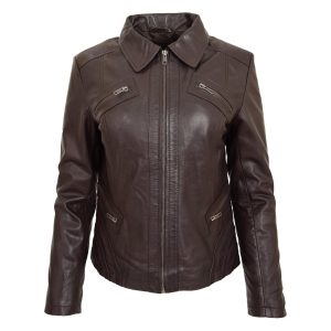Womens Classic Leather Biker Zip Box Jacket Nova Black