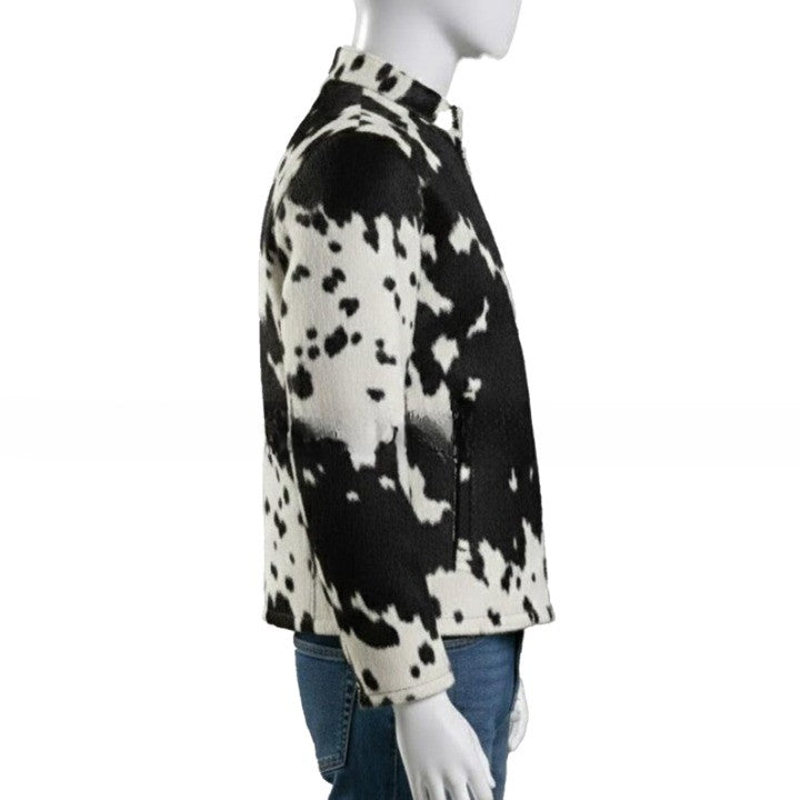 Mens Hair On Cowhide Leather Jacket Black White Trucker Style - Image 3