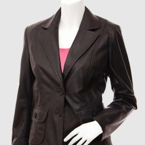 2 Button Brown Leather Coat