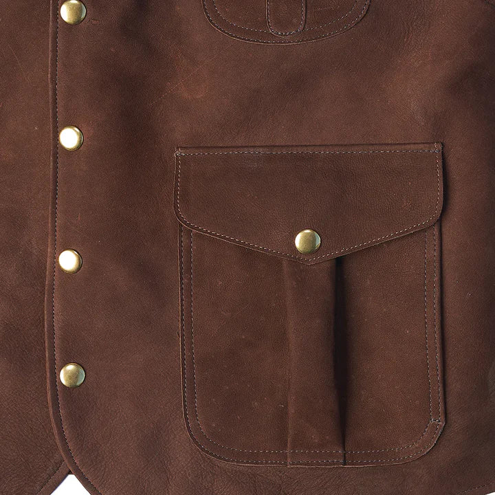 Men Brown Multi Pocket Style Leather Vest - Image 3