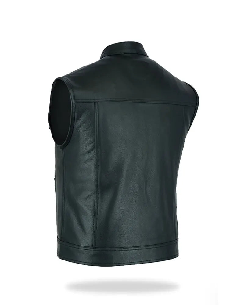 Men’s Black Leather Biker Vest - Image 3