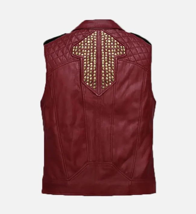 Men’s Red and Black Leather Vest - Image 3