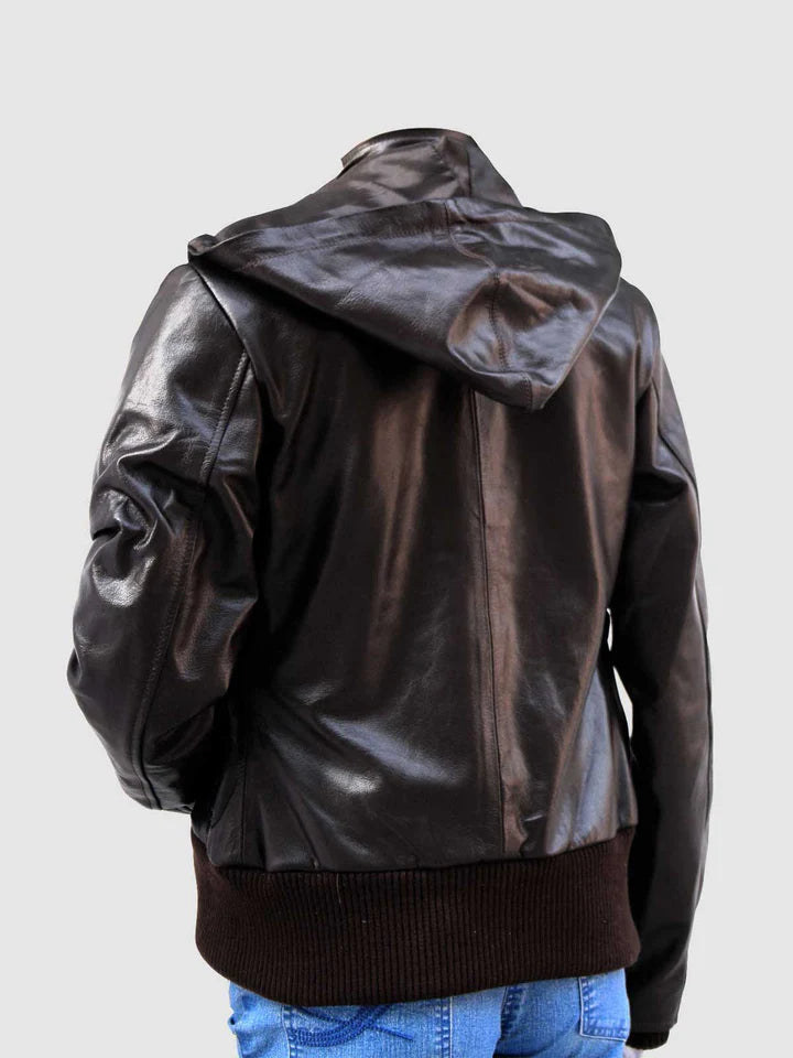 Leather Jacket With Hoodie - Image 2