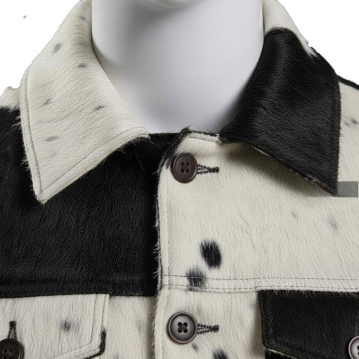 Mens Hair On Cowhide Trucker Jacket Black White Western Style - Image 4