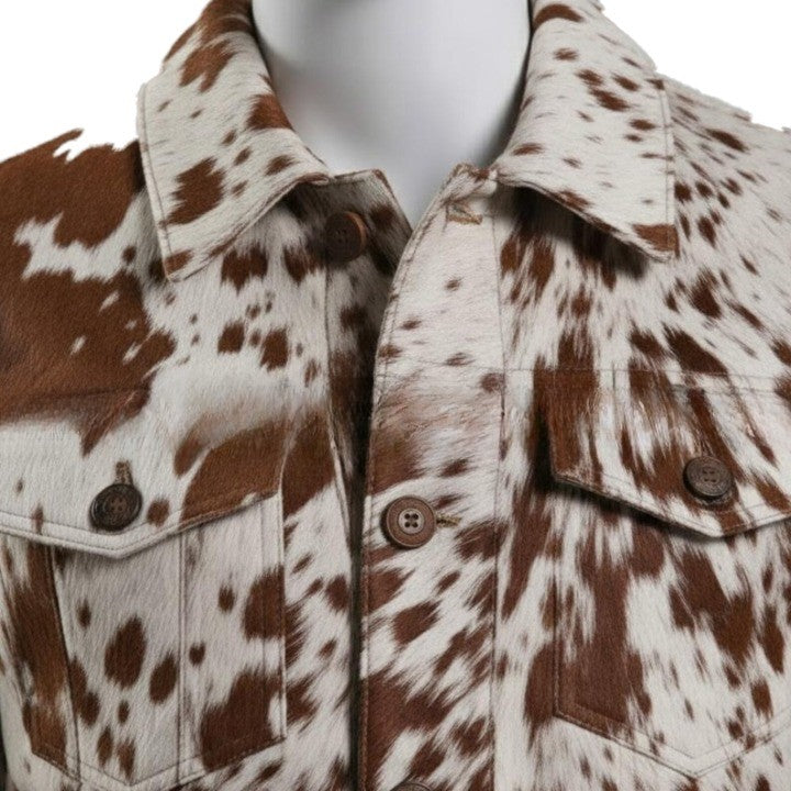 Mens Hair On Cowhide Leather Trucker Jacket Western Style - Image 4