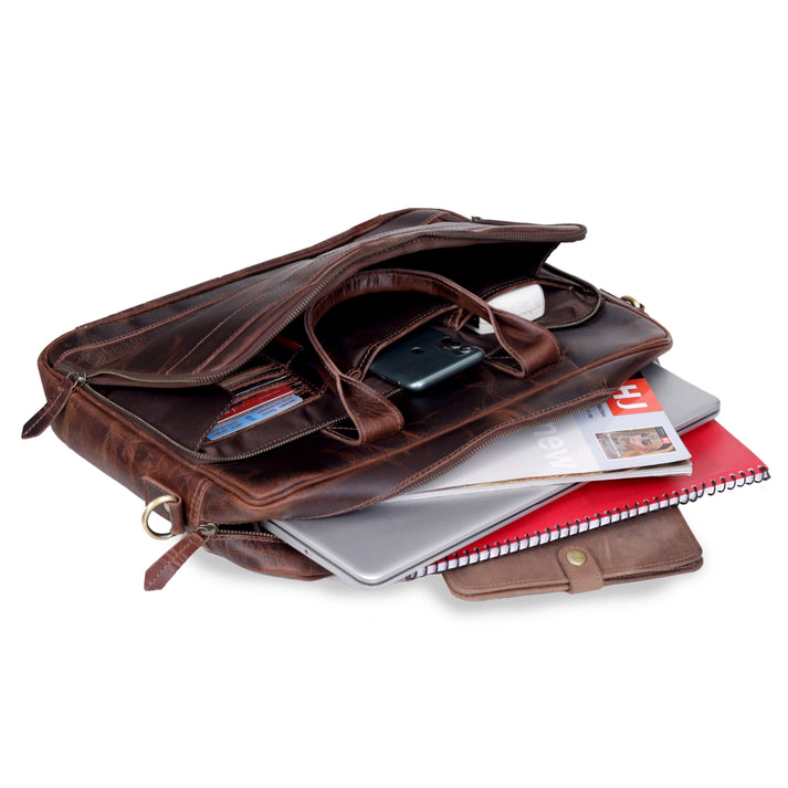 AUSTIN LAPTOP LEATHER BRIEFCASE BURGUNDY 16 inch - Image 4