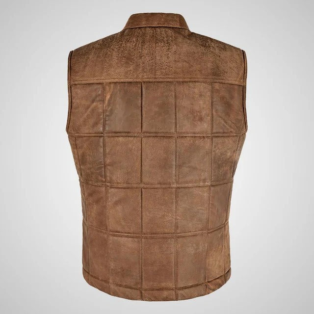 Men’s Brown Buff Padded Leather Vest - Image 4