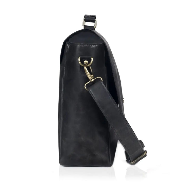 CAPTAIN BLACK LEATHER MESSENGER BAG 16 INCH - Image 4