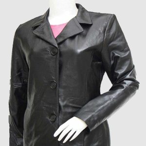 3 Button Black Leather Blazer