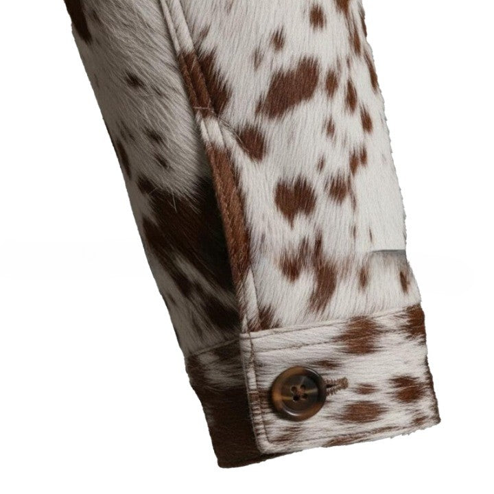 Mens Hair On Cowhide Leather Trucker Jacket Western Style - Image 5