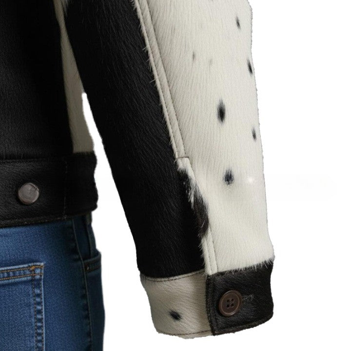 Mens Hair On Cowhide Trucker Jacket Black White Western Style - Image 5