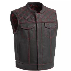 Men Black & Orange Diamond Leather Vest
