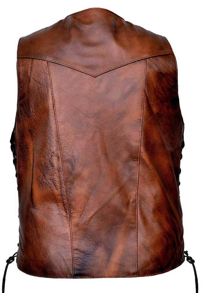 Vintage Brown Leather Vest for Men | Kaida Leathers - Image 2