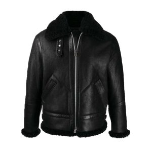 Ashley B-3 Shearling Black Leather Aviator Jacket