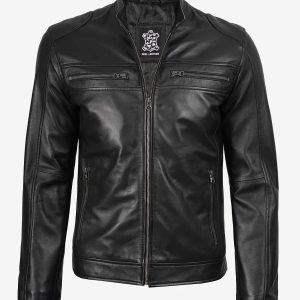Men’s Black Lambskin Leather Biker Jacket