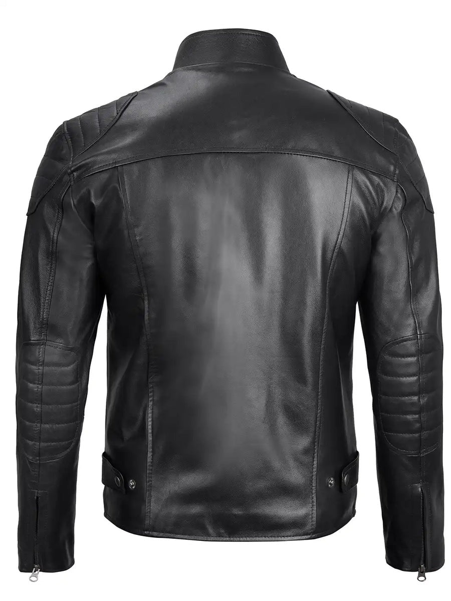 Men's Black Biker Style Leather Jacket - Image 2