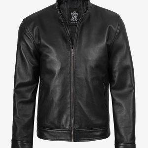Men's Black Cafe Racer Style Real Leather Jacket