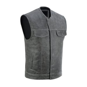 Grey Motorcycle Leather Vest