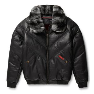 Men's Black Leather Puffer Jacket