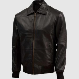 Men’s Classic Black Genuine Leather Bomber Jacket