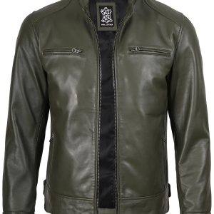 Real Leather Men's Green Cafe Racer Jacket