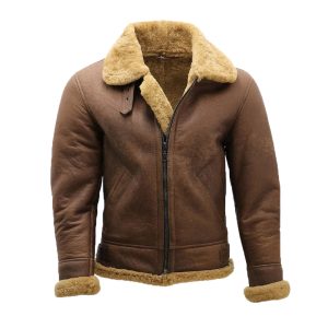 Randy Brown B-3 Bomber Aviator Leather Jacket with Faux Fur