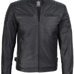 Mens Matte Black Biker Style Real Leather Jacket