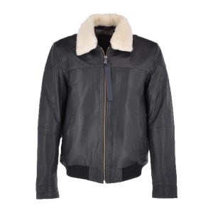Ted Mens Black Bomber Leather Jacket