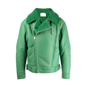 Women Green Aviator Shearling Leather Jacket