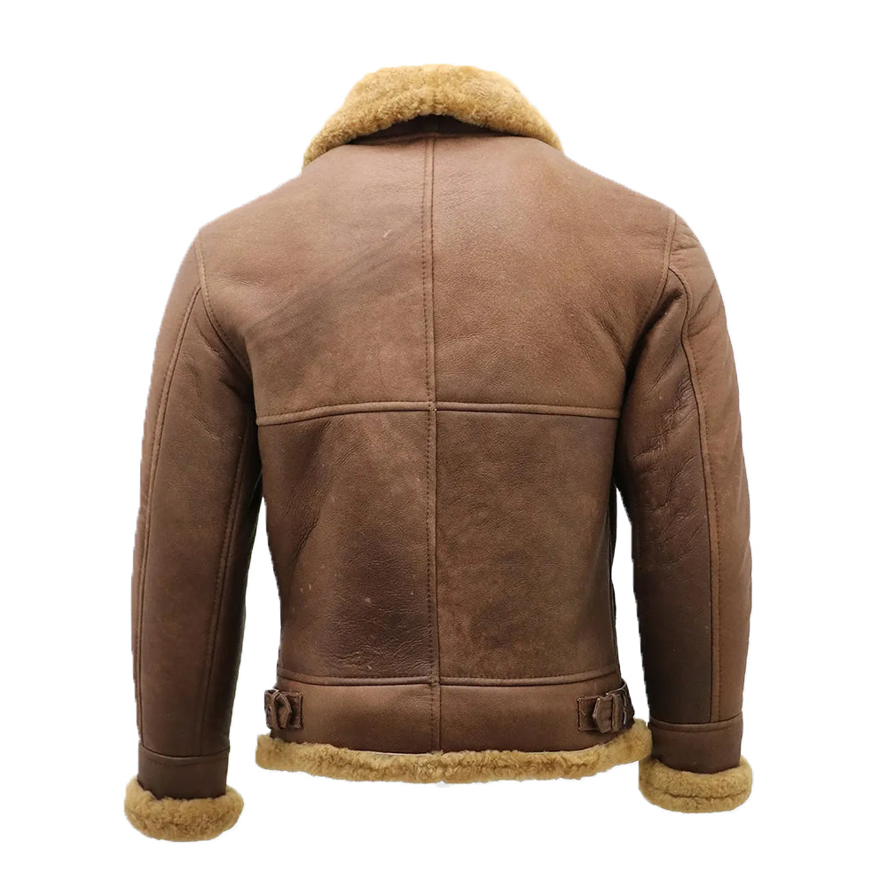Randy Brown B-3 Bomber Aviator Leather Jacket with Faux Fur - Image 2