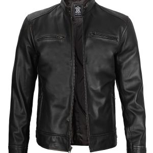 Real Leather Men's Black Cafe Racer Jacket