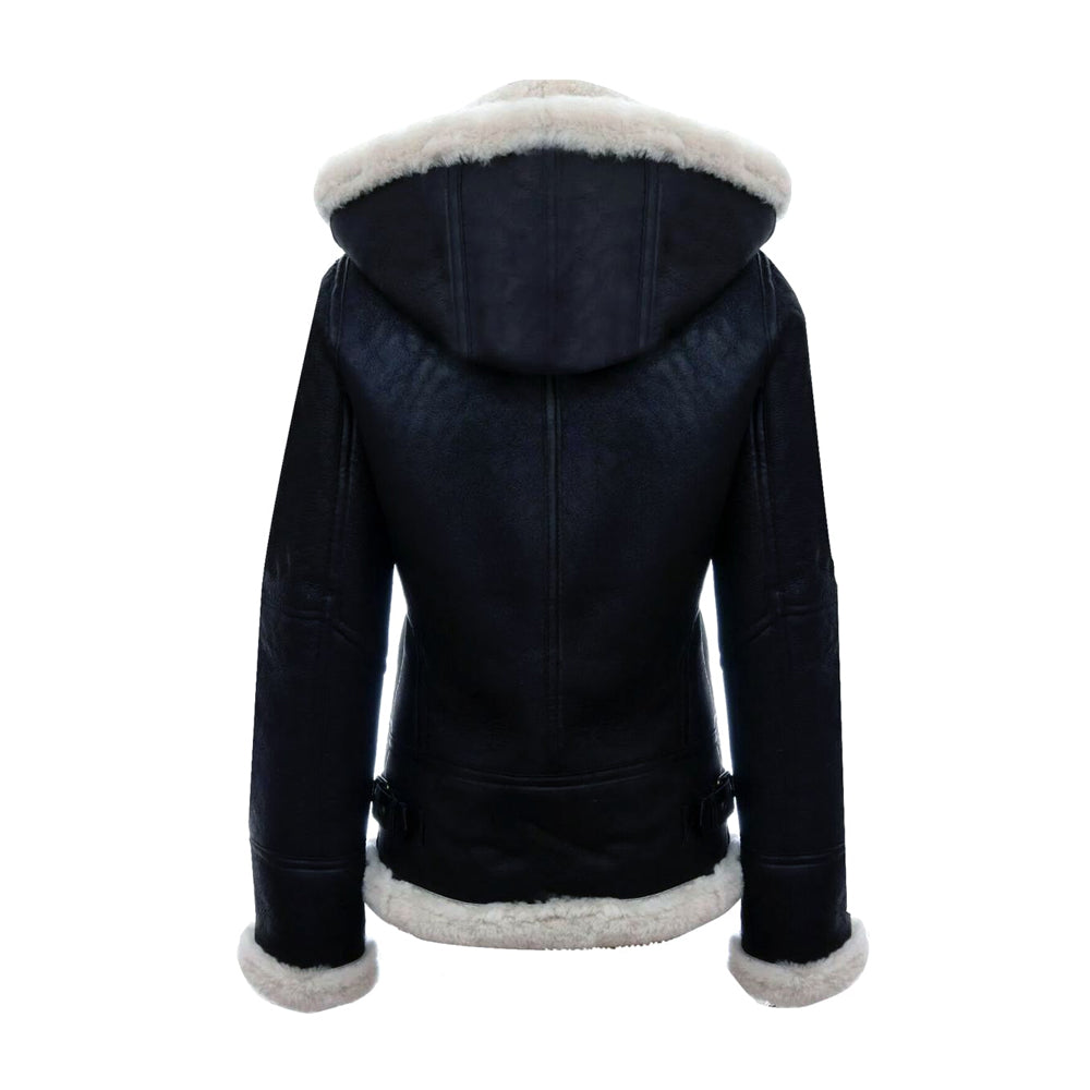 Women Hooded Shearling Jacket - Image 2