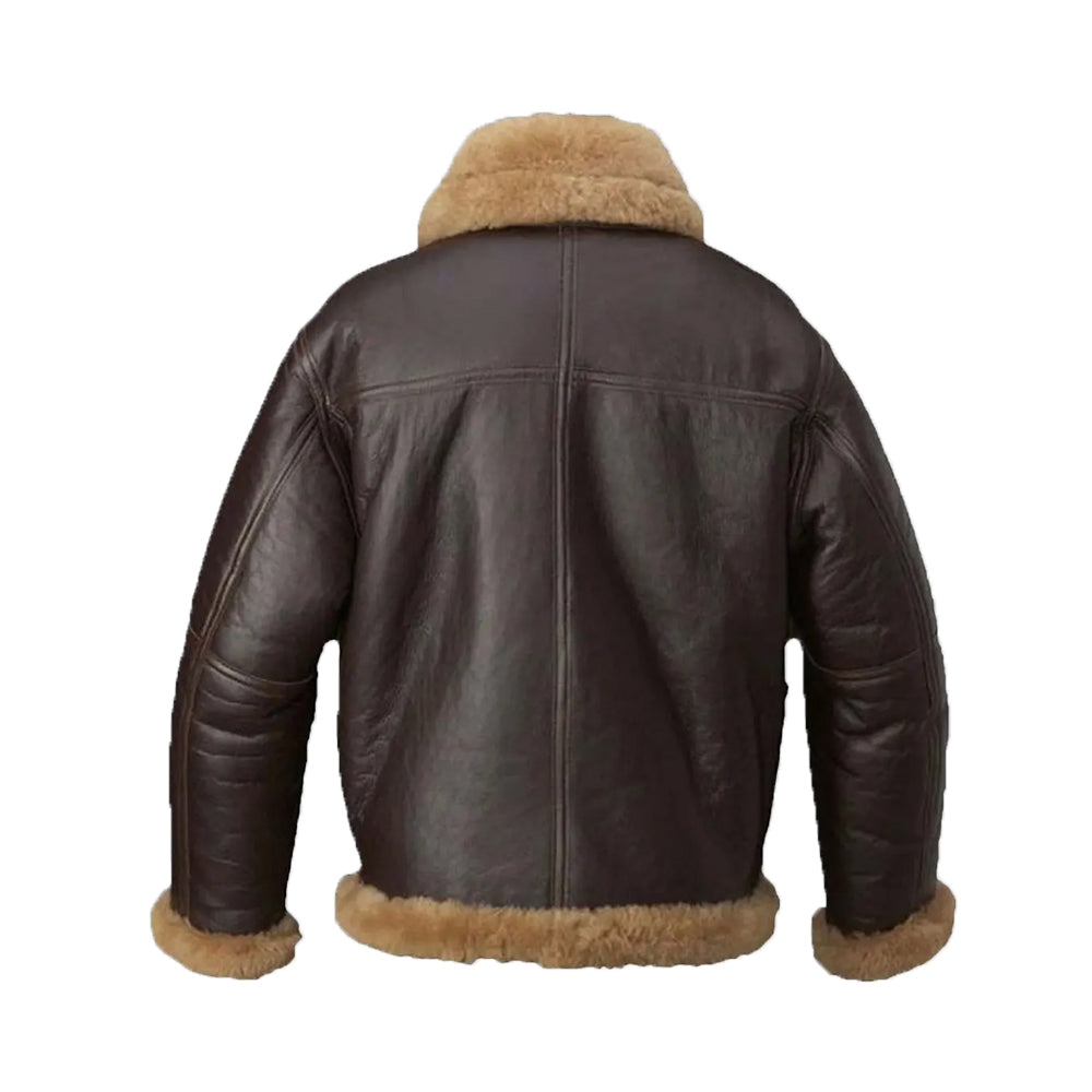 Aqua B-3 Shearling Brown Leather Aviator Jacket - Image 2