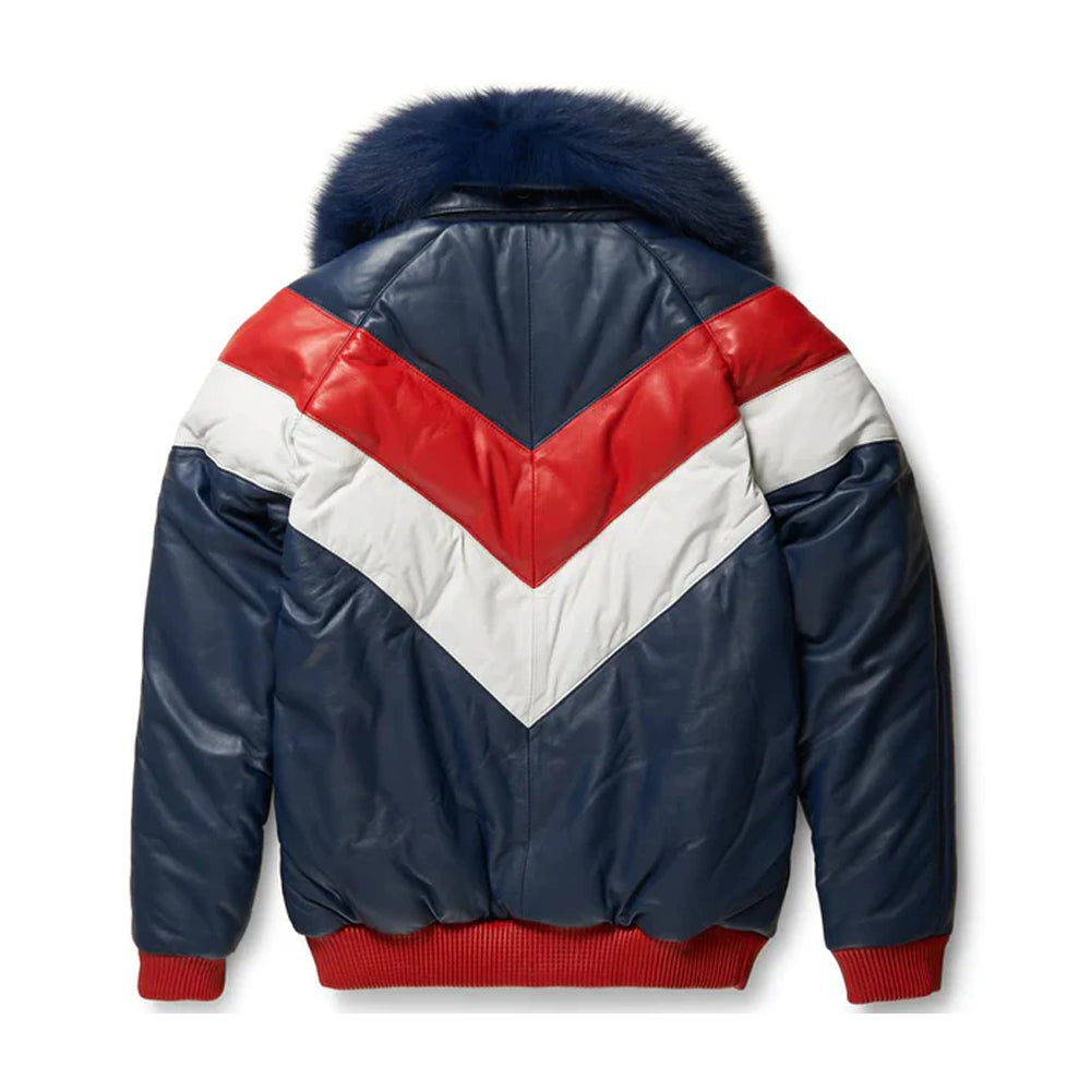 Men's Two-Tone Leather Puffer Jacket - Image 2