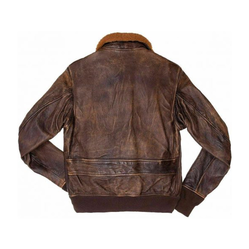 Men Distressed Bomber Leather Jacket - Image 2