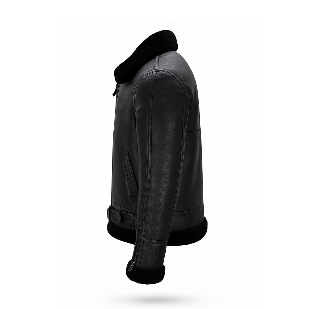 AVIATOR’S Choice Black Sheepskin Shearling Bomber Jacket - Image 2