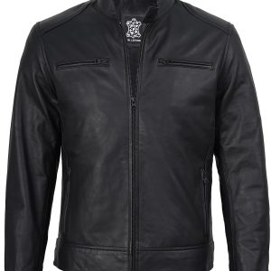 Men's Matte Black Cafe Racer Style Leather Jacket