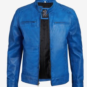 Real Leather Men's Blue Cafe Racer Jacket