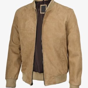 Camel Brown Men's Suede Bomber Jacket