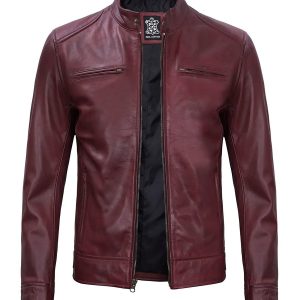 Real Leather Men's Burgundy Cafe Racer Jacket
