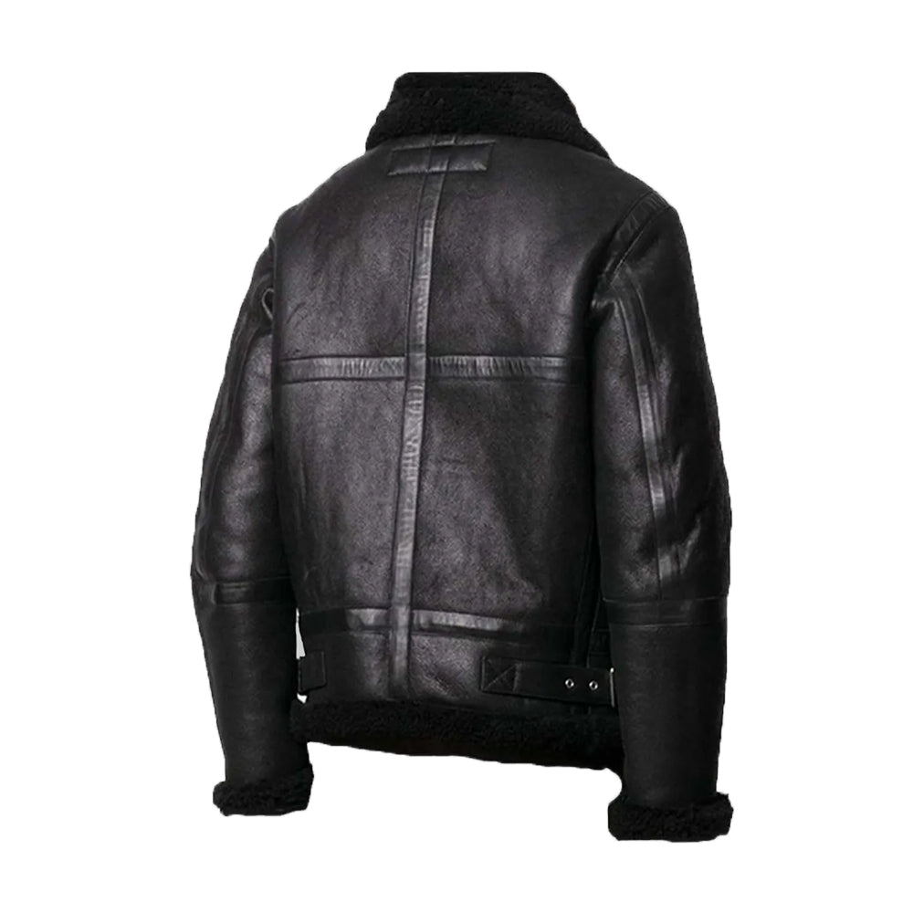 Hardy B-3 Shearling Black Leather Aviator Jacket - Image 2