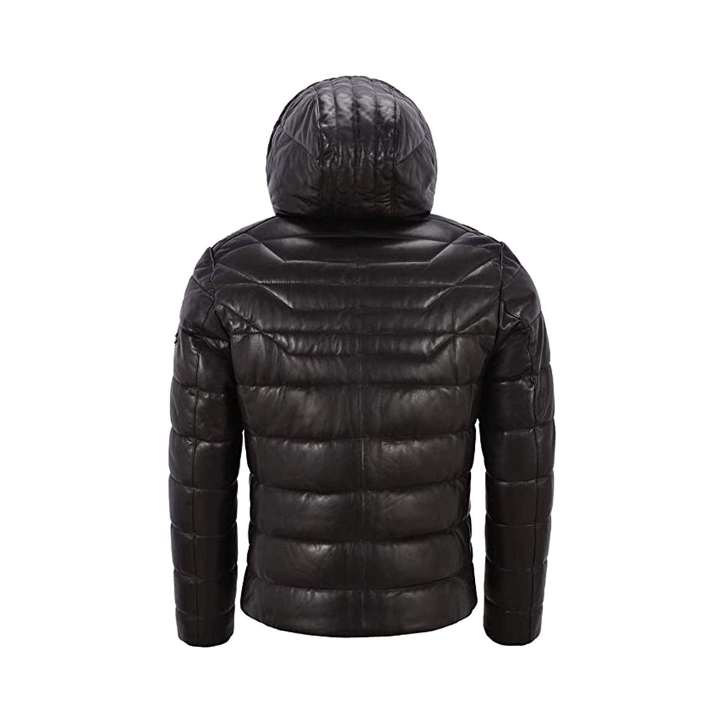 Men’s Black Puffer Hooded Quilted Jacket - Image 2